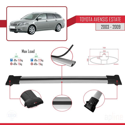 Compatible avec Toyota Avensis Break 2003-2009 FLY Model Barres de Toit Railing Porte-Bagages de Voiture Gris Aluminium 2 Barres