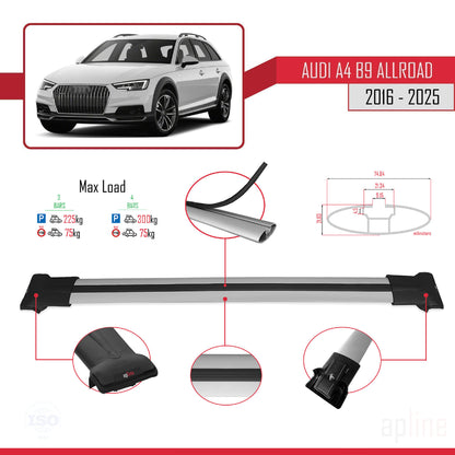 Kompatibel mit A4 (B9) Allroad 2016-2025 FLY Modell Dachgepäckträger, graues Aluminium, 3-Stangen
