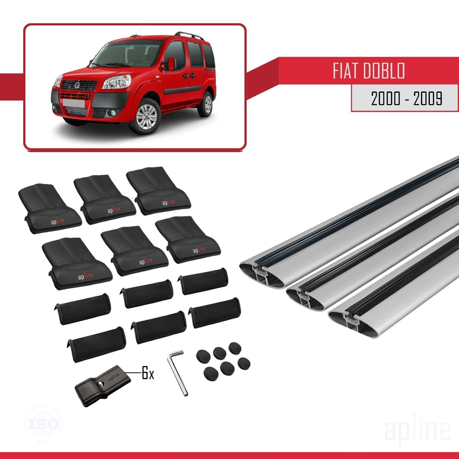Compatible avec Fiat Doblo 2000-2009 FLY Model Barres de Toit Railing Porte-Bagages de Voiture Gris Aluminium 3 Barres
