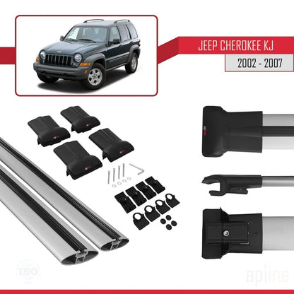 Compatible avec Jeep Cherokee 3 (KJ) 2002-2007 FLY Model Barres de Toit Railing Porte-Bagages de Voiture Gris Aluminium 2 Barres