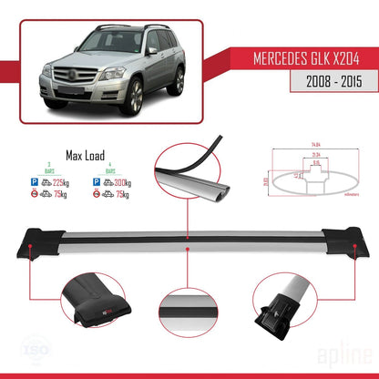 Compatible avec Mercedes Classe GLK (X204) 2008-2015 FLY Model Barres de Toit Railing Porte-Bagages de Voiture Gris Aluminium 3 Barres