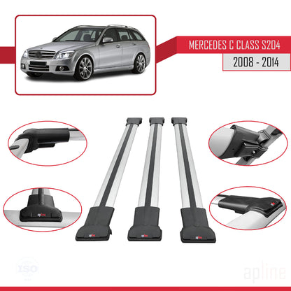 Compatible avec Mercedes Classe C 3 (S204) 2008-2014 FLY Model Barres de Toit Railing Porte-Bagages de Voiture Gris Aluminium 3 Barres