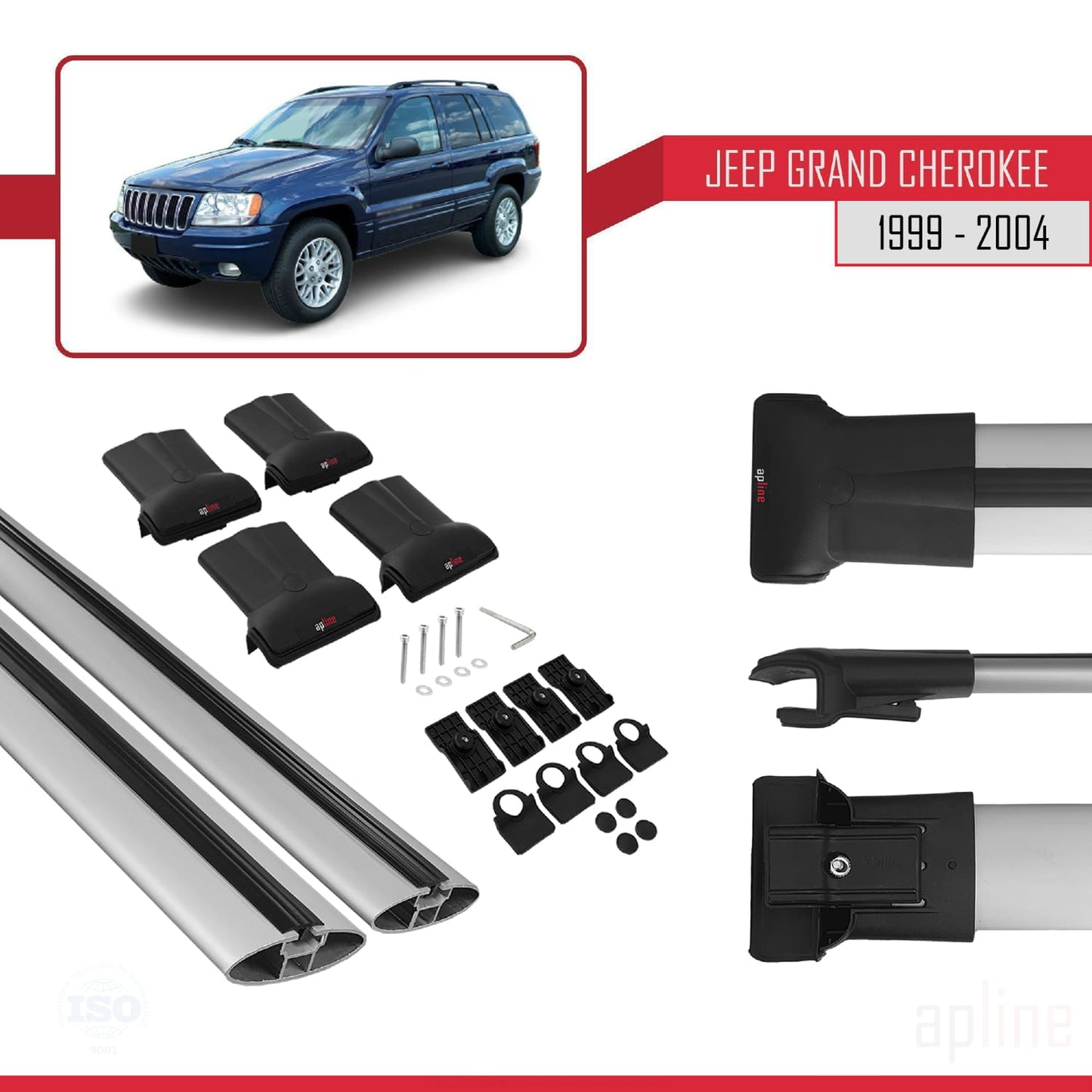 Compatible avec Jeep Grand Cherokee 2 (WJ) 1999-2004 FLY Model Barres de Toit Railing Porte-Bagages de Voiture Gris Aluminium 2 Barres