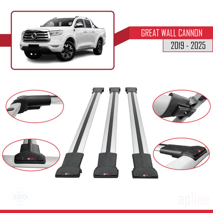 Compatible avec Great Wall Cannon 2019-2025 FLY Model Barres de Toit Railing Porte-Bagages de Voiture Gris Aluminium 3 Barres