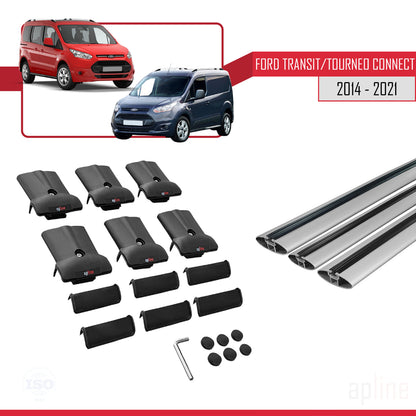 Compatible with Ford Transit/Tourneo Connect 2 2014-2021 FLY Model Car Roof Rack Cross Bar Grey Aluminium 3 Bars