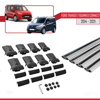 Compatible with Ford Transit/Tourneo Connect 2 2014-2021 FLY Model Car Roof Rack Cross Bar Grey Aluminium 4 Bars
