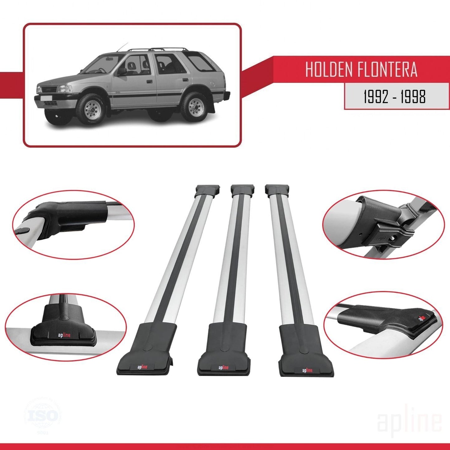 Compatible avec Holden Frontera 1992-1998 FLY Model Barres de Toit Railing Porte-Bagages de Voiture Gris Aluminium 3 Barres