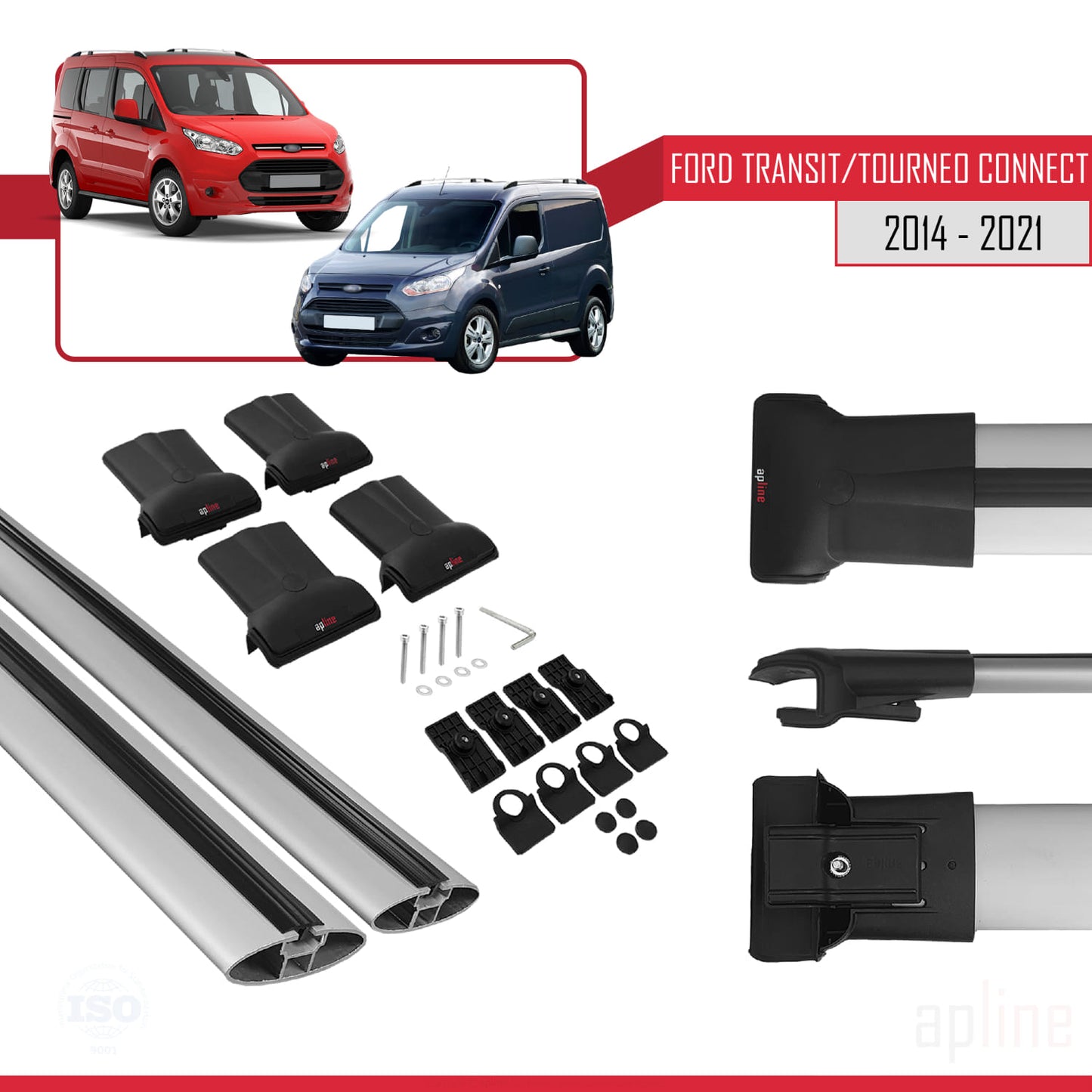 Compatible with Ford Transit/Tourneo Connect 2 2014-2021 FLY Model Car Roof Rack Cross Bar Grey Aluminium 2 Bars