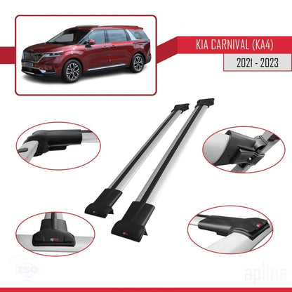 Compatible avec Kia Carnival 4 (KA4) 2021-2023 FLY Model Barres de Toit Railing Porte-Bagages de Voiture Gris Aluminium 2 Barres
