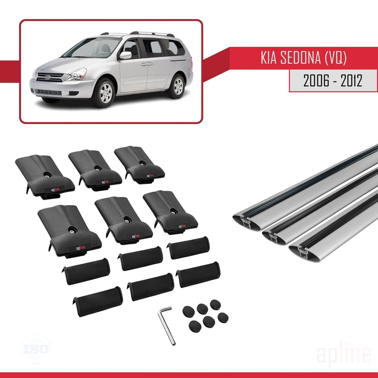 Compatible avec Kia Sedona 2 (VQ) 2006-2012 FLY Model Barres de Toit Railing Porte-Bagages de Voiture Gris Aluminium 3 Barres