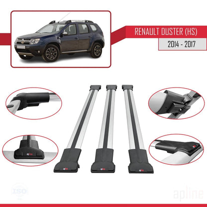 Compatible avec Renault Duster (HS) Post-Facelift 2014-2017 FLY Model Barres de Toit Railing Porte-Bagages de Voiture Gris Aluminium 3 Barres