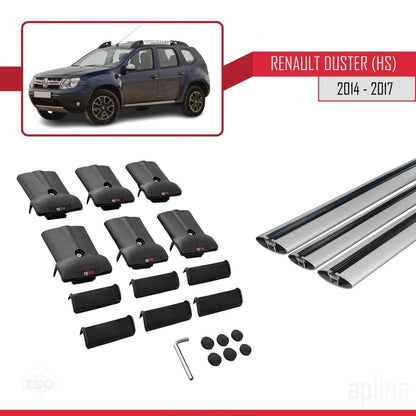 Compatible avec Renault Duster (HS) Post-Facelift 2014-2017 FLY Model Barres de Toit Railing Porte-Bagages de Voiture Gris Aluminium 3 Barres