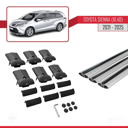 Compatible avec Toyota Sienna 4 (XL40) 2021-2025 FLY Model Barres de Toit Railing Porte-Bagages de Voiture Gris Aluminium 3 Barres