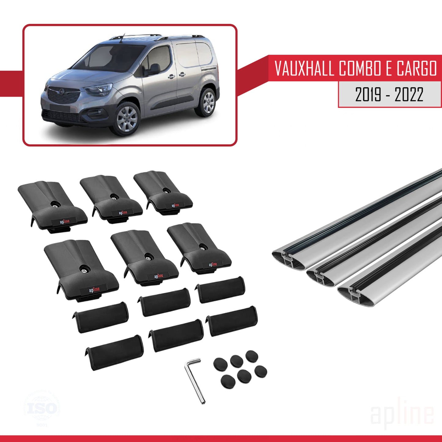 Compatible avec Vauxhall Combo E Cargo 2019-2022 FLY Model Barres de Toit Railing Porte-Bagages de Voiture Gris Aluminium 3 Barres