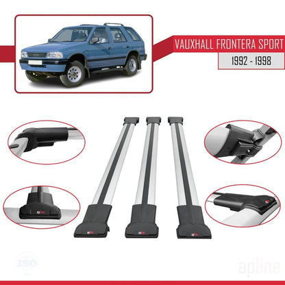 Compatible avec Vauxhall Frontera Sport 1992-1998 FLY Model Barres de Toit Railing Porte-Bagages de Voiture Gris Aluminium 3 Barres