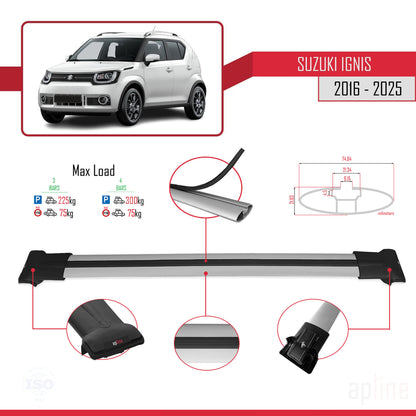 Compatible avec Suzuki Ignıs 2016-2025 FLY Model Barres de Toit Railing Porte-Bagages de Voiture Gris Aluminium 3 Barres
