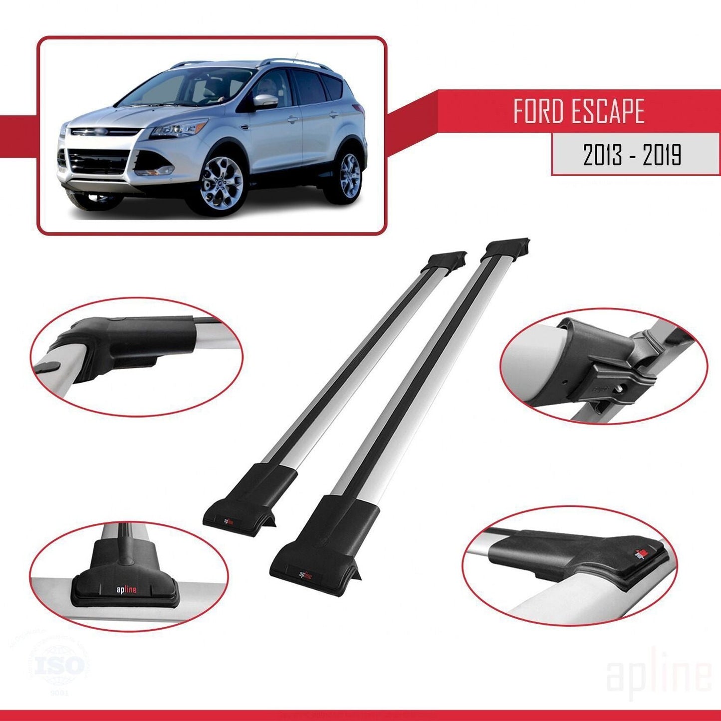 Compatible avec Ford Escape 3 2013-2019 FLY Model Barres de Toit Railing Porte-Bagages de Voiture Gris Aluminium 2 Barres