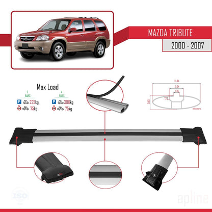 Compatible avec Mazda Tribute 2000-2007 FLY Model Barres de Toit Railing Porte-Bagages de Voiture Gris Aluminium 3 Barres