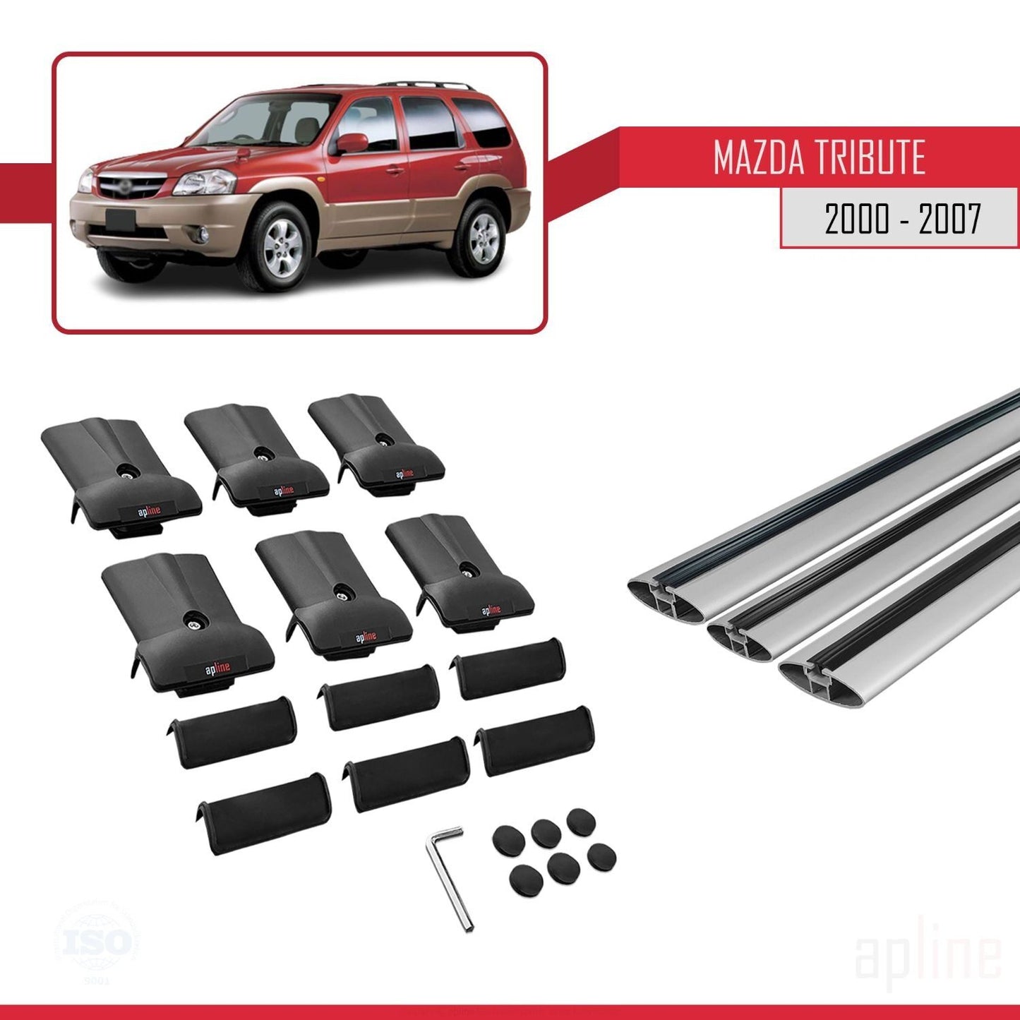 Compatible avec Mazda Tribute 2000-2007 FLY Model Barres de Toit Railing Porte-Bagages de Voiture Gris Aluminium 3 Barres