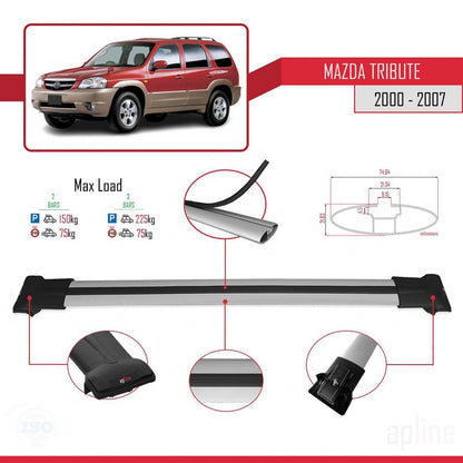 Compatible avec Mazda Tribute 2000-2007 FLY Model Barres de Toit Railing Porte-Bagages de Voiture Gris Aluminium 2 Barres