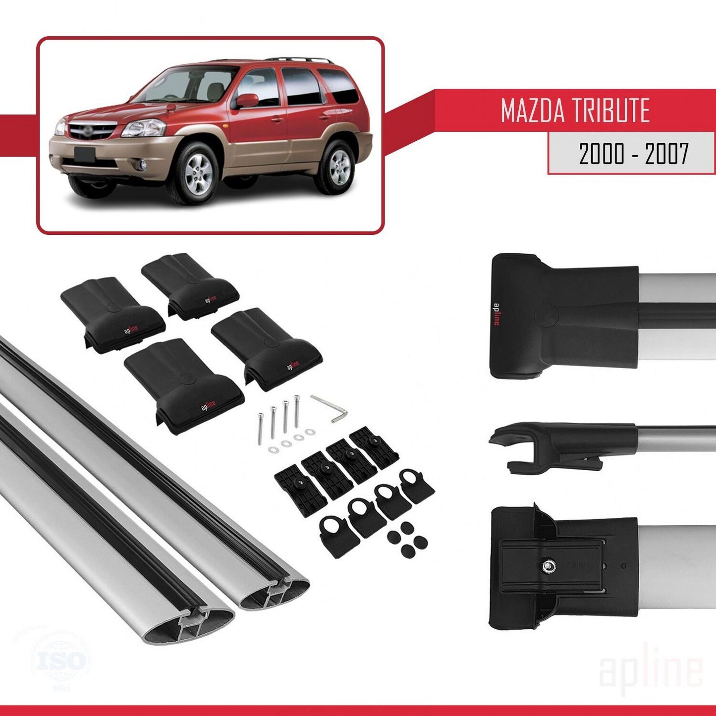 Compatible avec Mazda Tribute 2000-2007 FLY Model Barres de Toit Railing Porte-Bagages de Voiture Gris Aluminium 2 Barres
