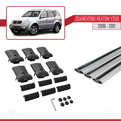 Compatible avec Ssangyong Rexton (Y250) 2006-2012 FLY Model Barres de Toit Railing Porte-Bagages de Voiture Gris Aluminium 3 Barres