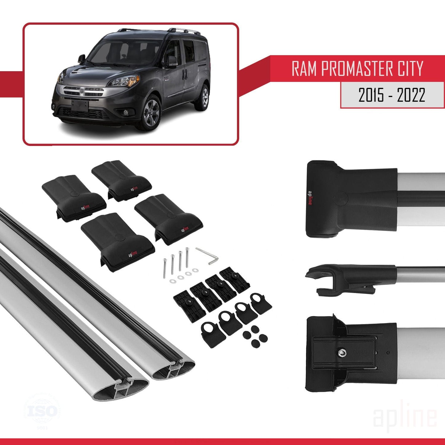 Compatible avec Ram Promaster City (636) 2015-2022 FLY Model Barres de Toit Railing Porte-Bagages de Voiture Gris Aluminium 2 Barres