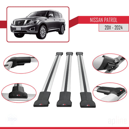 Compatible avec Nissan Patrol 6 (Y62) 2011-2024 FLY Model Barres de Toit Railing Porte-Bagages de Voiture Gris Aluminium 3 Barres
