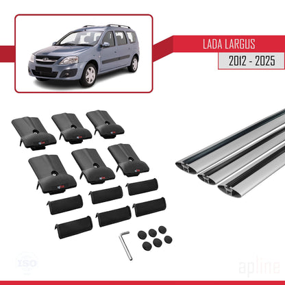 Compatible avec Lada Largus 2012-2025 FLY Model Barres de Toit Railing Porte-Bagages de Voiture Gris Aluminium 3 Barres