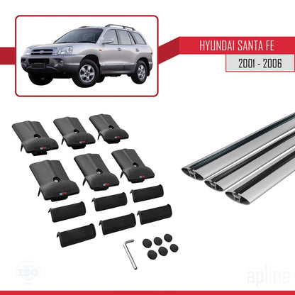 Compatible avec Hyundai Santa Fe (SM) 2001-2006 FLY Model Barres de Toit Railing Porte-Bagages de Voiture Gris Aluminium 3 Barres