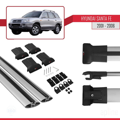 Compatible avec Hyundai Santa Fe (SM) 2001-2006 FLY Model Barres de Toit Railing Porte-Bagages de Voiture Gris Aluminium 2 Barres