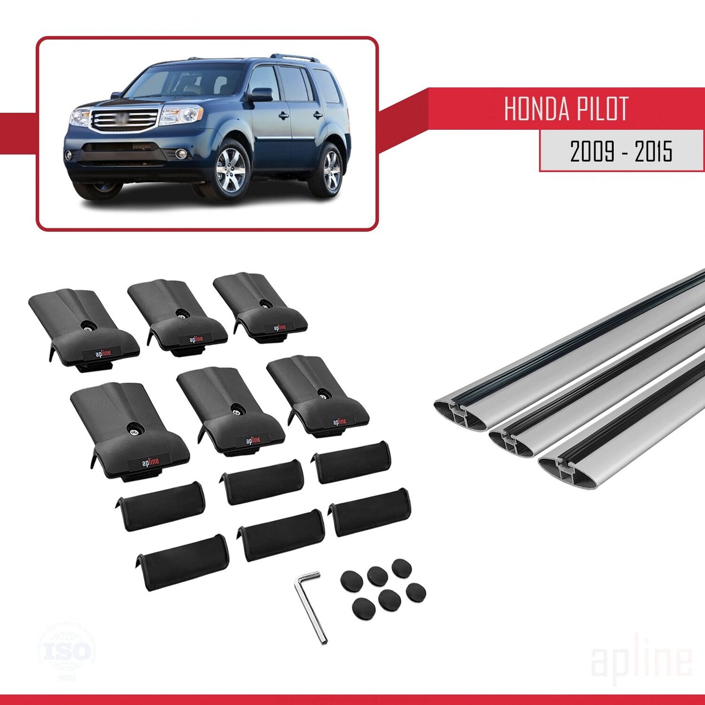 Compatible avec Honda Pilot 2 2009-2015 FLY Model Barres de Toit Railing Porte-Bagages de Voiture Gris Aluminium 3 Barres