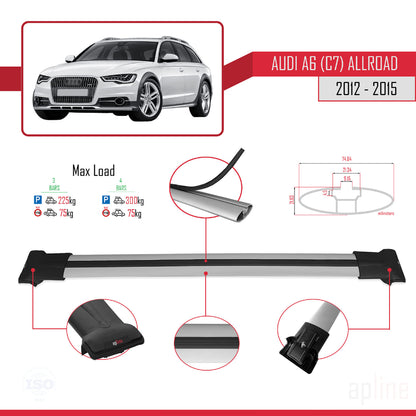 Compatible avec A6 (C7) Allroad 2012-2015 FLY Model Barres de Toit Railing Porte-Bagages de Voiture Gris Aluminium 3 Barres