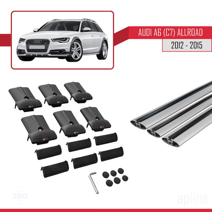 Compatible avec A6 (C7) Allroad 2012-2015 FLY Model Barres de Toit Railing Porte-Bagages de Voiture Gris Aluminium 3 Barres