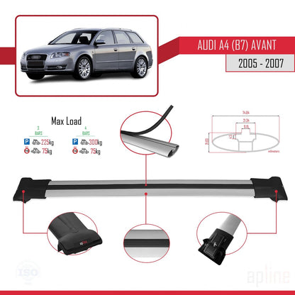 Compatibile con A4 (B7) Avant 2005-2007 modello FLY Barre portatutto per auto Portapacchi in alluminio grigio 3 barre