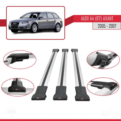 Compatibile con A4 (B7) Avant 2005-2007 modello FLY Barre portatutto per auto Portapacchi in alluminio grigio 3 barre