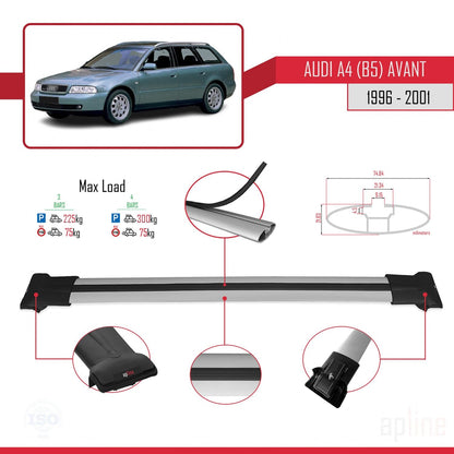 Compatible avec A4 (B5) Avant 1996-2001 FLY Model Barres de Toit Railing Porte-Bagages de Voiture Gris Aluminium 3 Barres