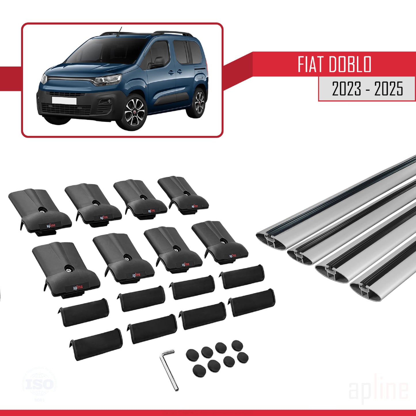Compatibile con Fiat Doblo 3 2023-2025 Modello FLY Barre Portatutto Railing Portapacchi Auto Alluminio Grigio 4 Barre