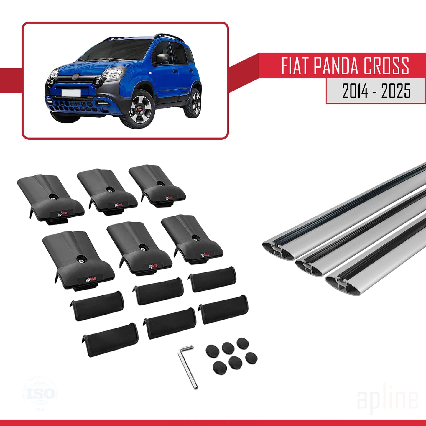 Compatible avec Fiat Panda Cross 2014-2025 FLY Model Barres de Toit Railing Porte-Bagages de Voiture Gris Aluminium 3 Barres