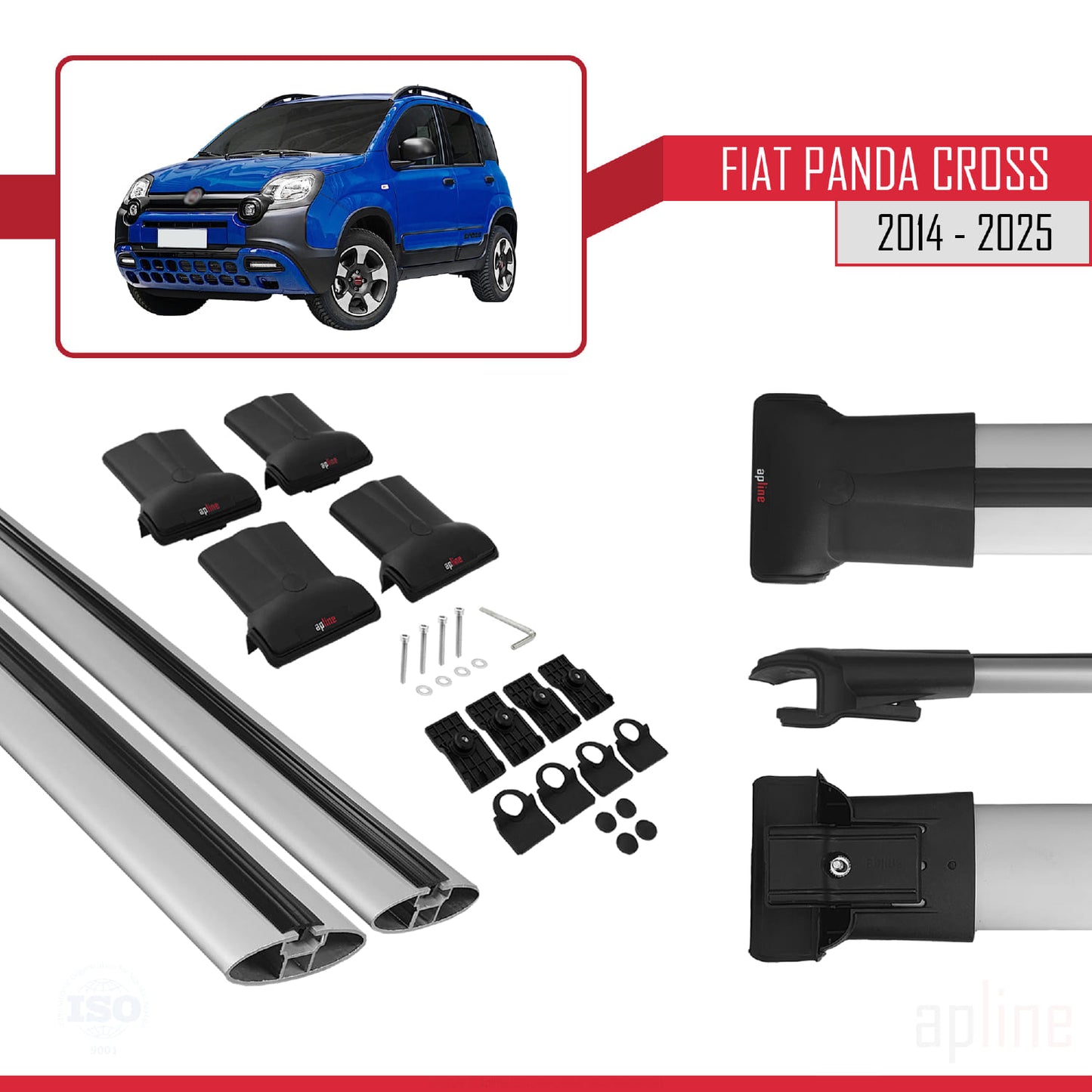 Compatible avec Fiat Panda Cross 2014-2025 FLY Model Barres de Toit Railing Porte-Bagages de Voiture Gris Aluminium 2 Barres