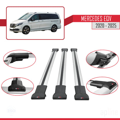 Compatible avec Mercedes EQV (W447) 2020-2025 FLY Model Barres de Toit Railing Porte-Bagages de Voiture Gris Aluminium 3 Barres