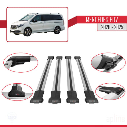 Compatible avec Mercedes EQV (W447) 2020-2025 FLY Model Barres de Toit Railing Porte-Bagages de Voiture Gris Aluminium 4 Barres
