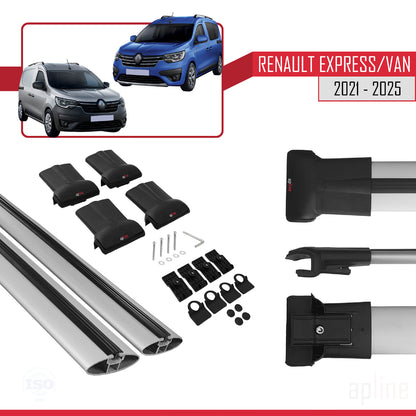 Compatible avec Renault Express 2021-2025 FLY Model Barres de Toit Railing Porte-Bagages de Voiture Gris Aluminium 2 Barres