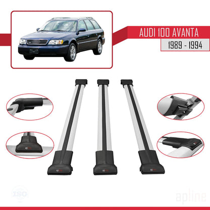 Compatible avec Audi 100 Avanta 1989-1994 FLY Model Barres de Toit Railing Porte-Bagages de Voiture Gris Aluminium 3 Barres