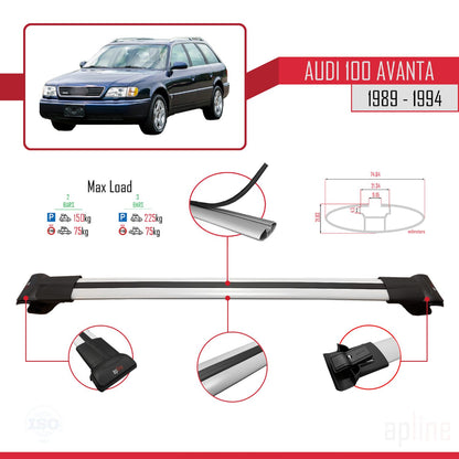 Compatible avec Audi 100 Avanta 1989-1994 FLY Model Barres de Toit Railing Porte-Bagages de Voiture Gris Aluminium 3 Barres