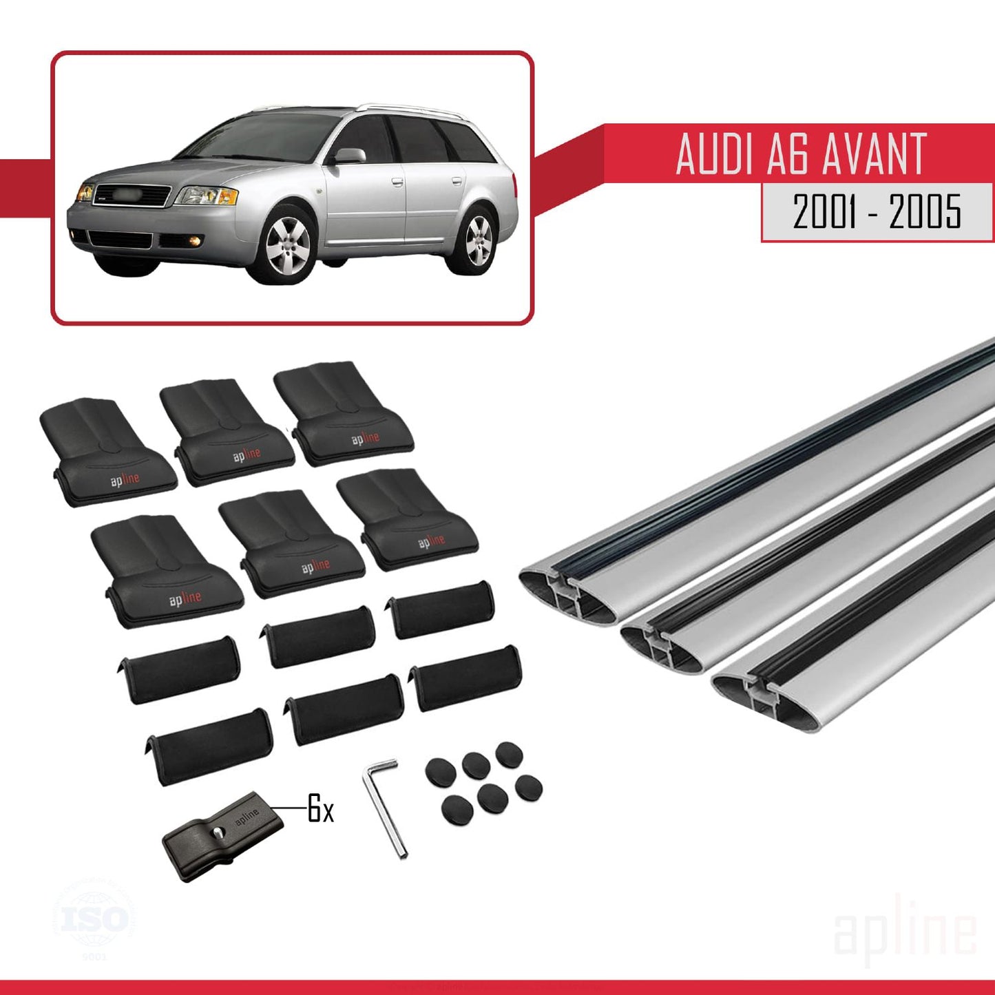 Compatible avec Audi A6 Avant 2001-2005 FLY Model Barres de Toit Railing Porte-Bagages de Voiture Gris Aluminium 3 Barres