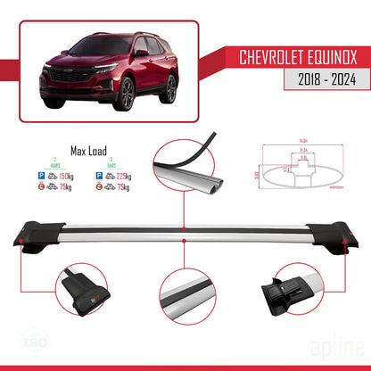 Compatible avec Chevrolet Equinox 2018-2024 FLY Model Barres de Toit Railing Porte-Bagages de Voiture Gris Aluminium 3 Barres