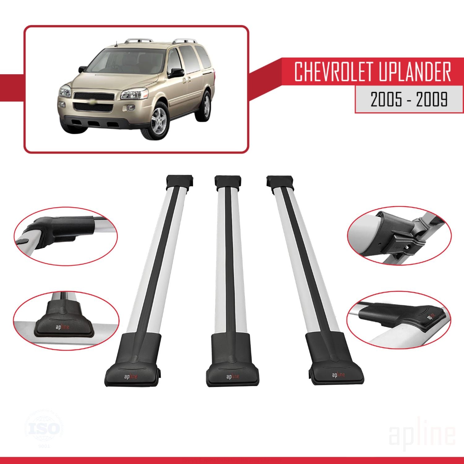Compatible avec Chevrolet Uplander 2005-2009 FLY Model Barres de Toit Railing Porte-Bagages de Voiture Gris Aluminium 3 Barres
