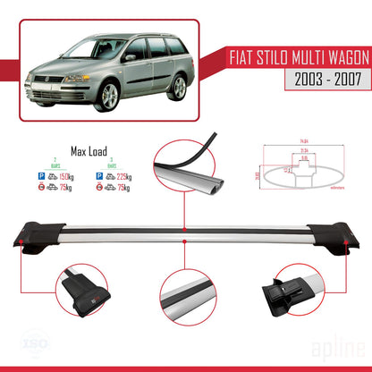Compatible avec Fiat Stilo Multi Wagon 2003-2007 FLY Model Barres de Toit Railing Porte-Bagages de Voiture Gris Aluminium 3 Barres