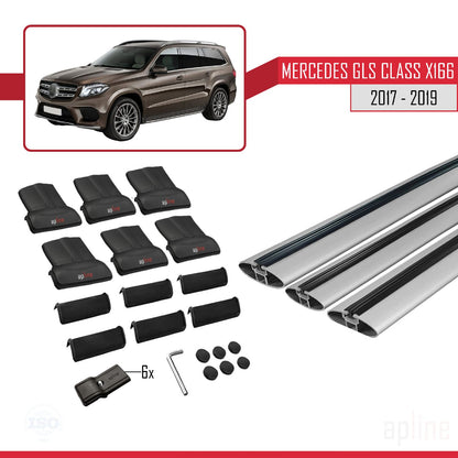 Compatible avec Mercedes GLS Class X166 2017-2019 FLY Model Barres de Toit Railing Porte-Bagages de Voiture Gris Aluminium 3 Barres